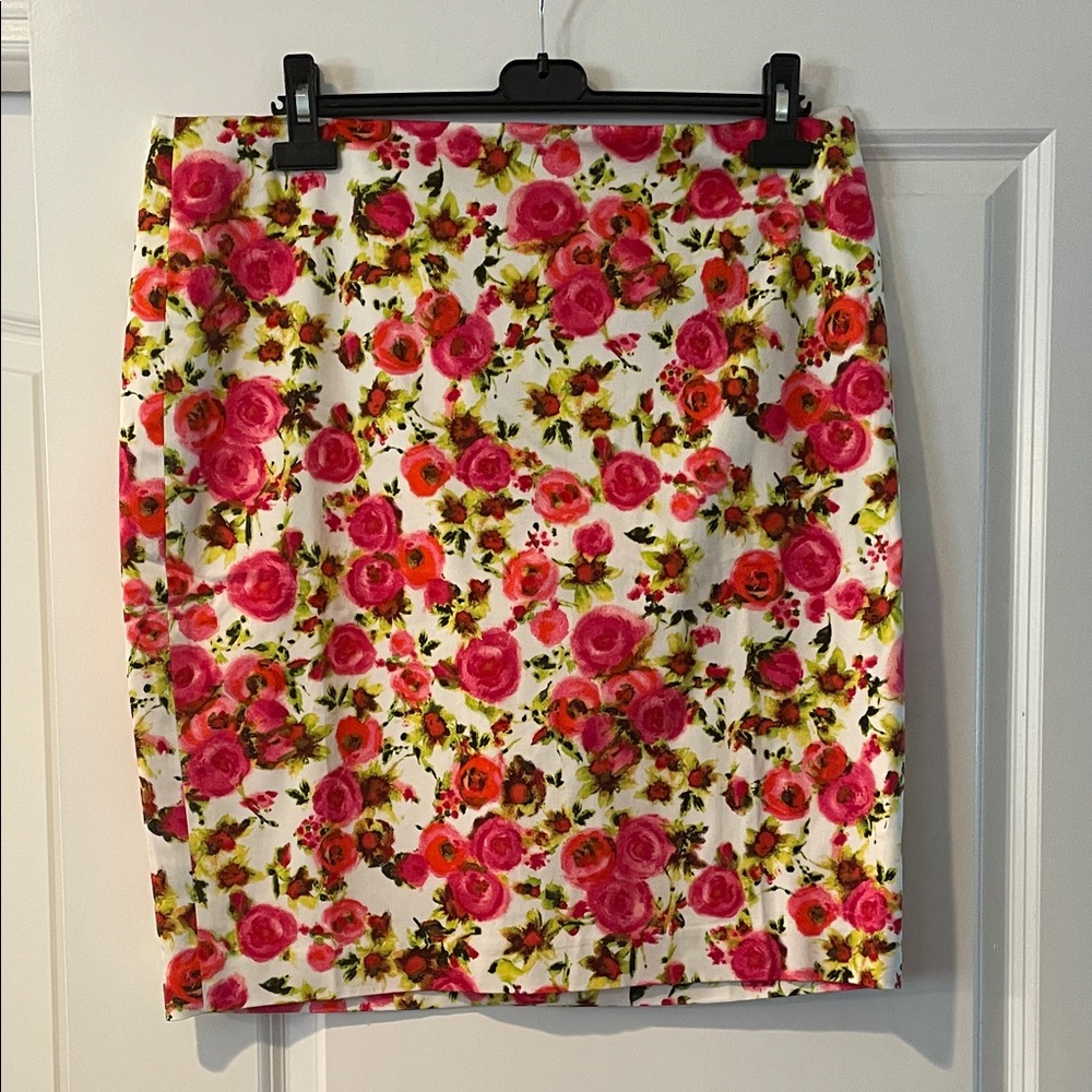 Ann Taylor Pink and Yellow Floral Pencil Skirt